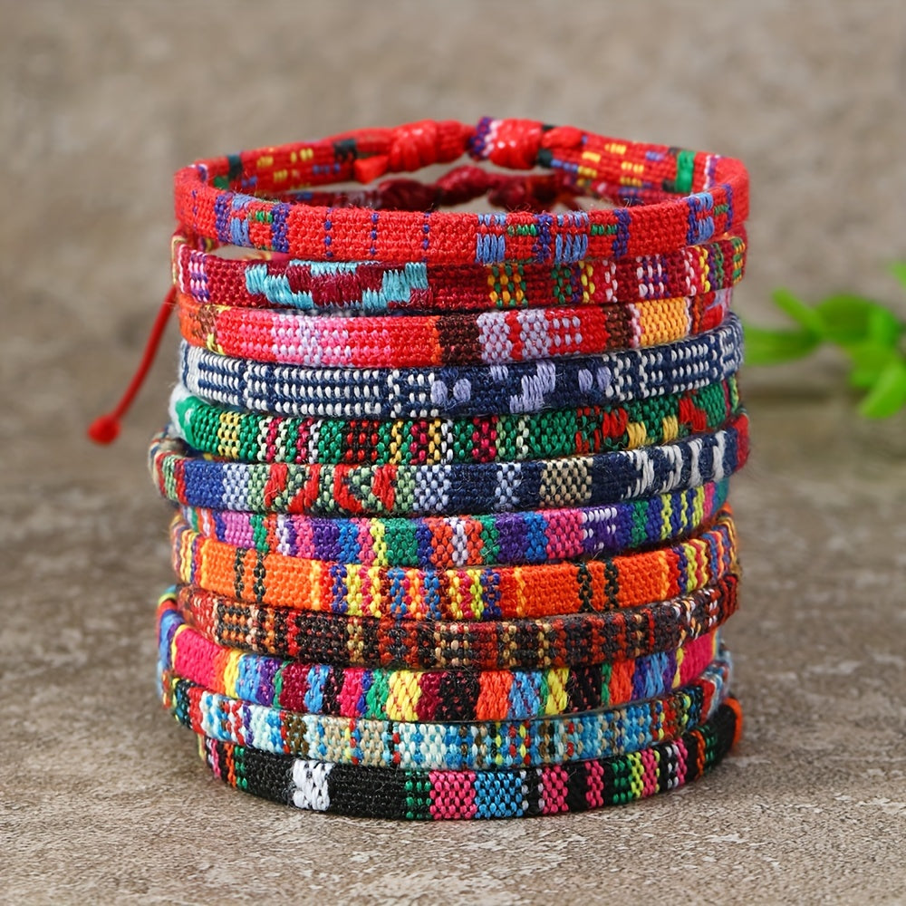 Set of 12 Handmade Braided Bracelets Bohemian Ethnic Style for Women