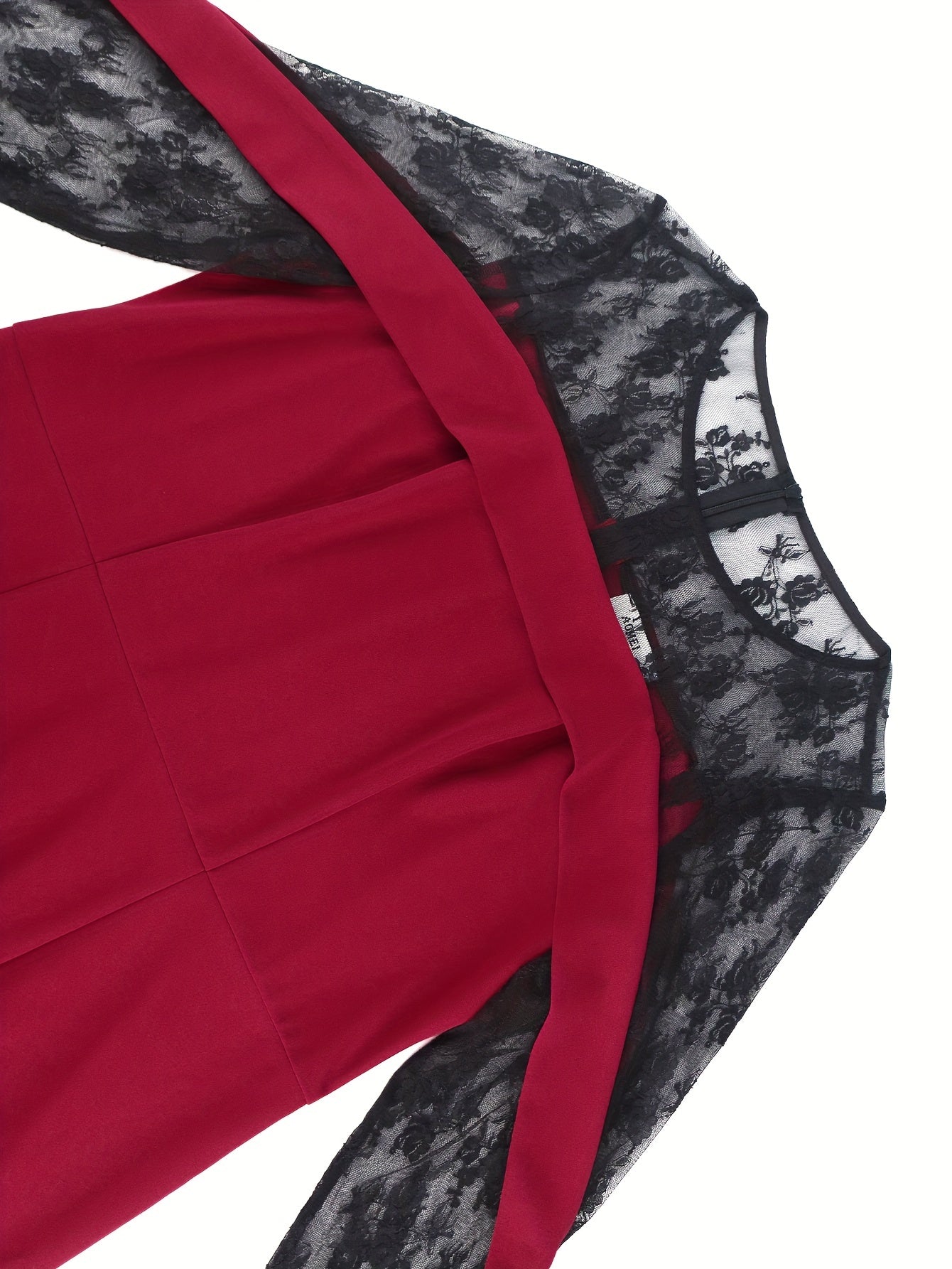 Women's Lace Patchwork Bodycon Dress Long Sleeve Wedding Party Gown