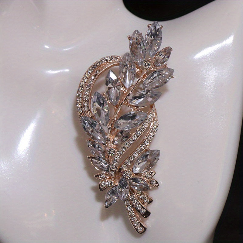 Rhinestone Leaf Brooch Pin for Dresses and Sweaters Elegant Jewelry