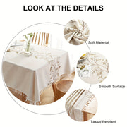 Linen Tablecloth with Feather Embroidery Rectangular Durable Easy to Clean for Weddings Parties and Restaurants