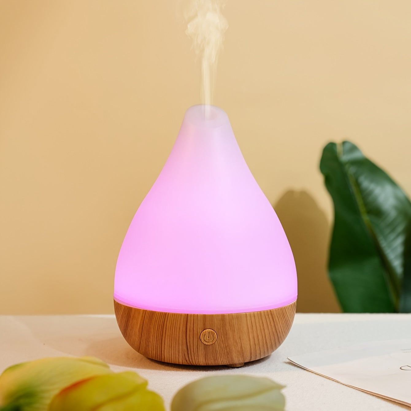 Small Wooden Grain Ultrasonic Aroma Diffuser Humidifier With Colorful Water Droplets