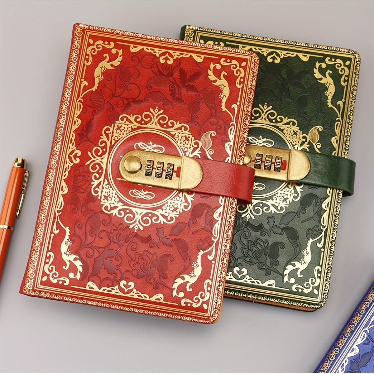 Vintage-Inspired Journal with Combination Lock in Blue Green Red or Purple for Business and Personal Use
