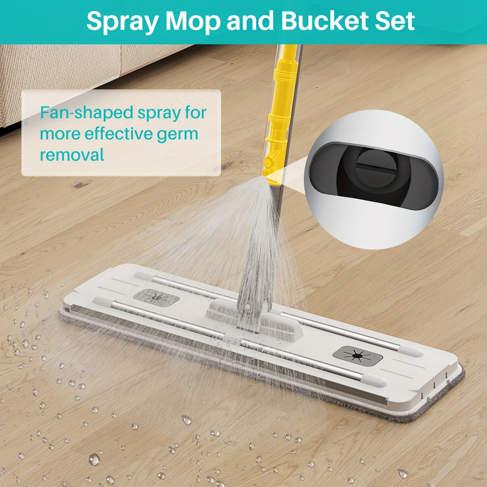 Uy uchun mop va kova to'plami, 2 ta tekis mop, 2 ta mato, qirqish, 360° buriladigan bosh bilan