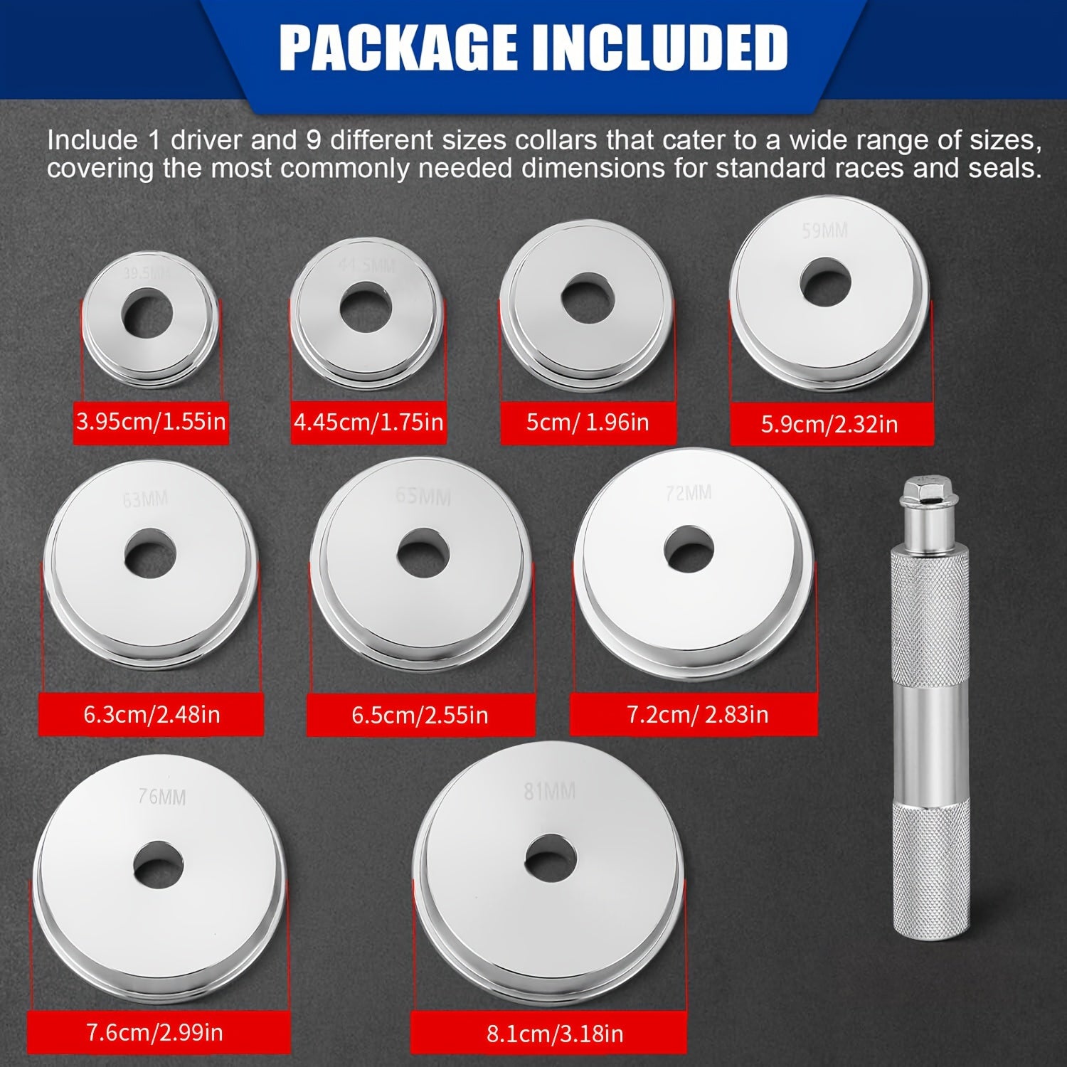 10pcs Aluminum Alloy Bearing Race and Seal Driver Kit for Installation