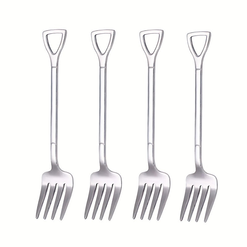 Set of 4 Stainless Steel Fruit Cake Dessert Forks Creative Shapes Dishwasher Safe Kitchen Tableware