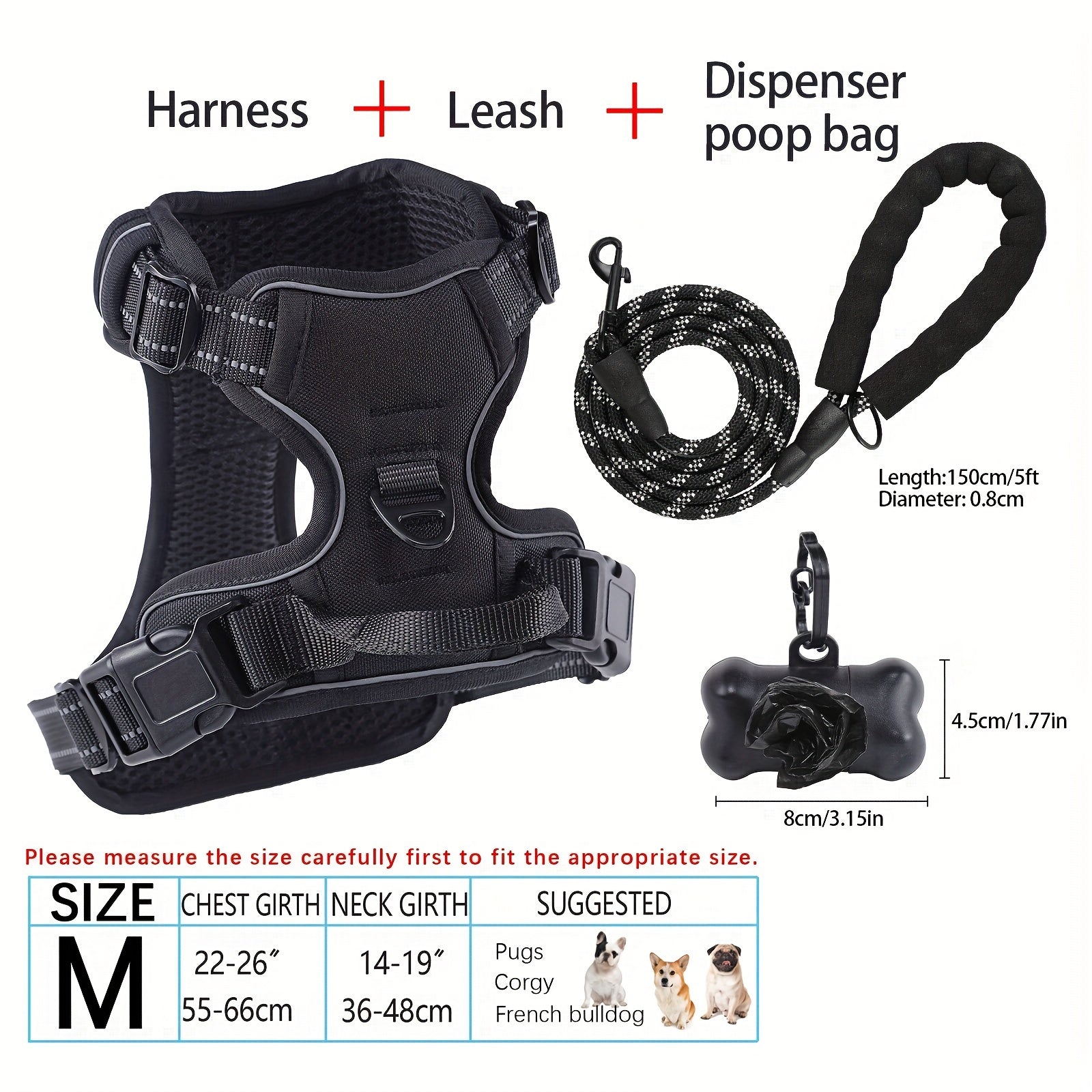 No-Pull Dog Harness and Leash Set with Reflective Features for Medium and Large Dogs