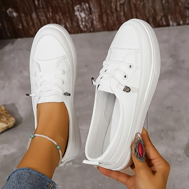 Women's White Slip-On Sneakers Low Top All-Season Rubber Sole