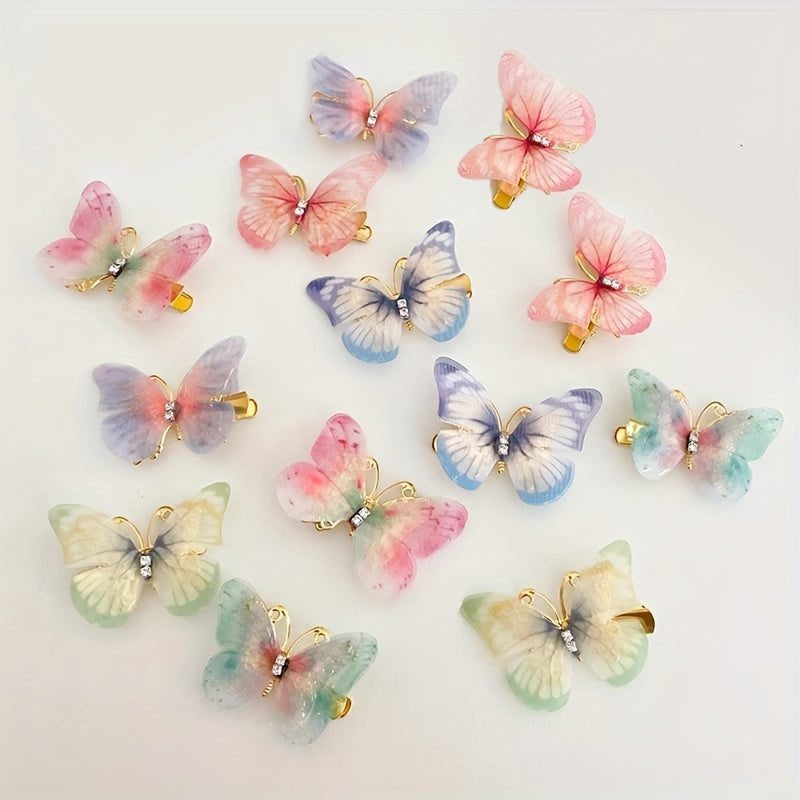 Kids Butterfly Hair Clips Set with Rhinestones Gradient Colors for Girls