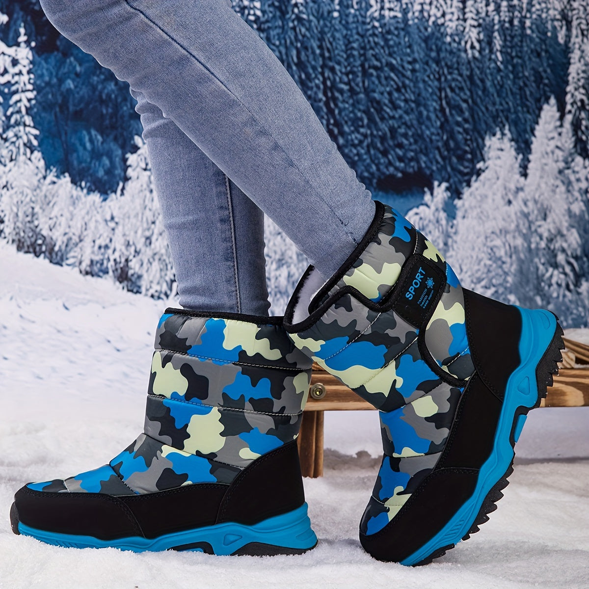 Unisex Camouflage High-Top Snow Boots for Boys Girls Toddler Winter Warm Insulated