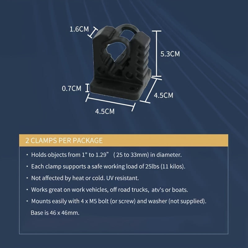 2-Pack Durable TPU Clamps for Offroad Vehicles, ATVs, Boats, 2.54-3.28 cm Diameter