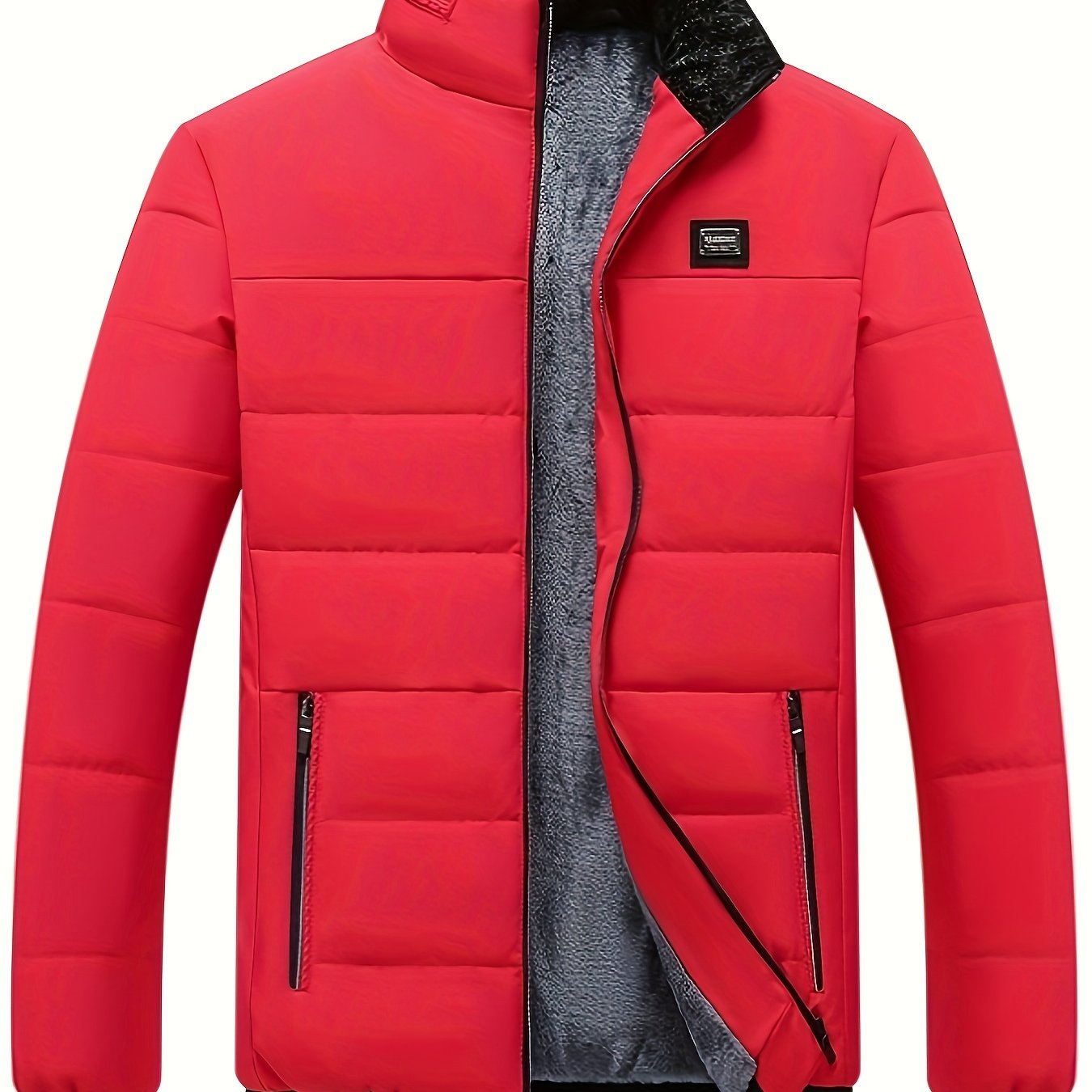 Men's Padded Jacket Zipper Stand Collar Casual Fall Winter Polyester Solid