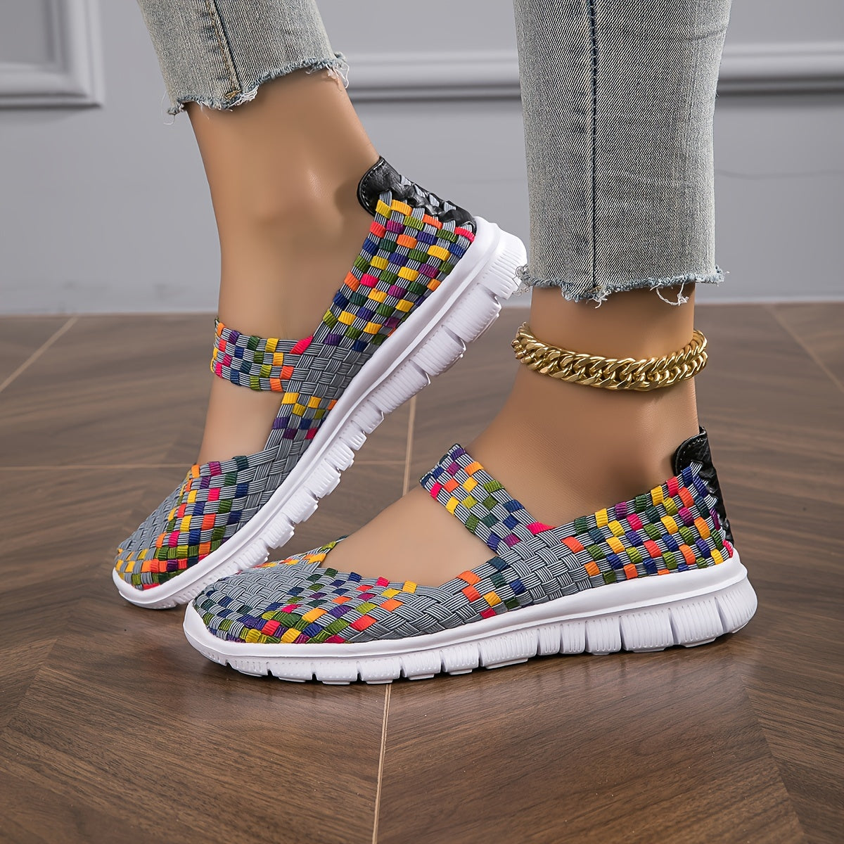 Zapatillas de verano transpirables de tejido para mujer, casuales y sin cordones, rosa multicolor