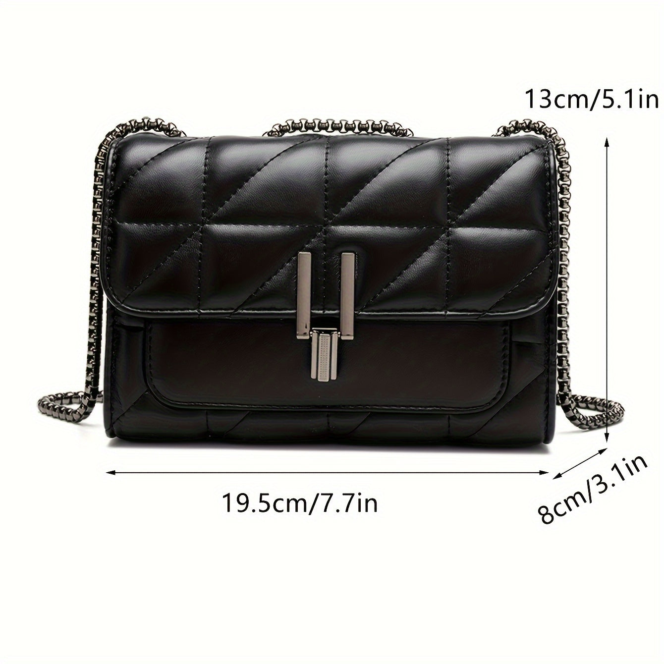 Black Quilted Crossbody Bag for Women Waterproof Faux Leather Embroidered Adjustable Strap
