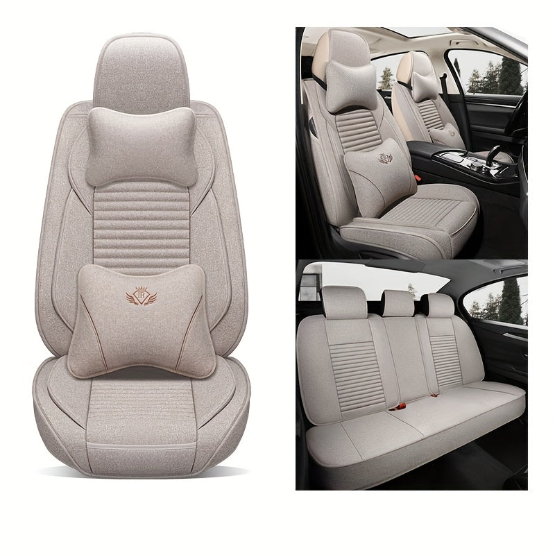 Чехлы для автомобильных сидений из льна, дышащие, всесезонные, универсальные, для пяти мест