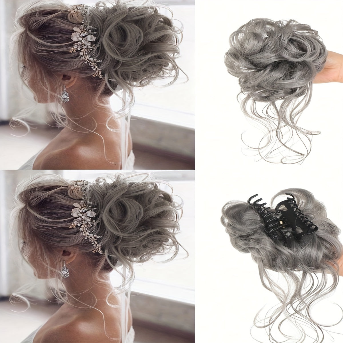 Women's Messy Curly Claw Clip Hair Bun Synthetic Hairpiece for All Occasions