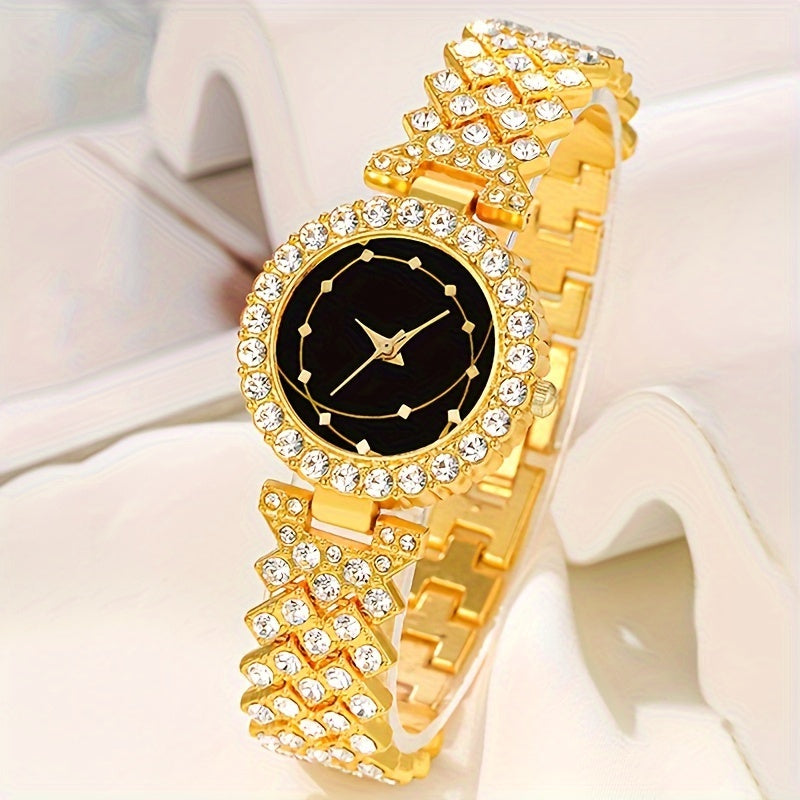 Women's Wristwatch Set with Rhinestone Accents and Alloy Case