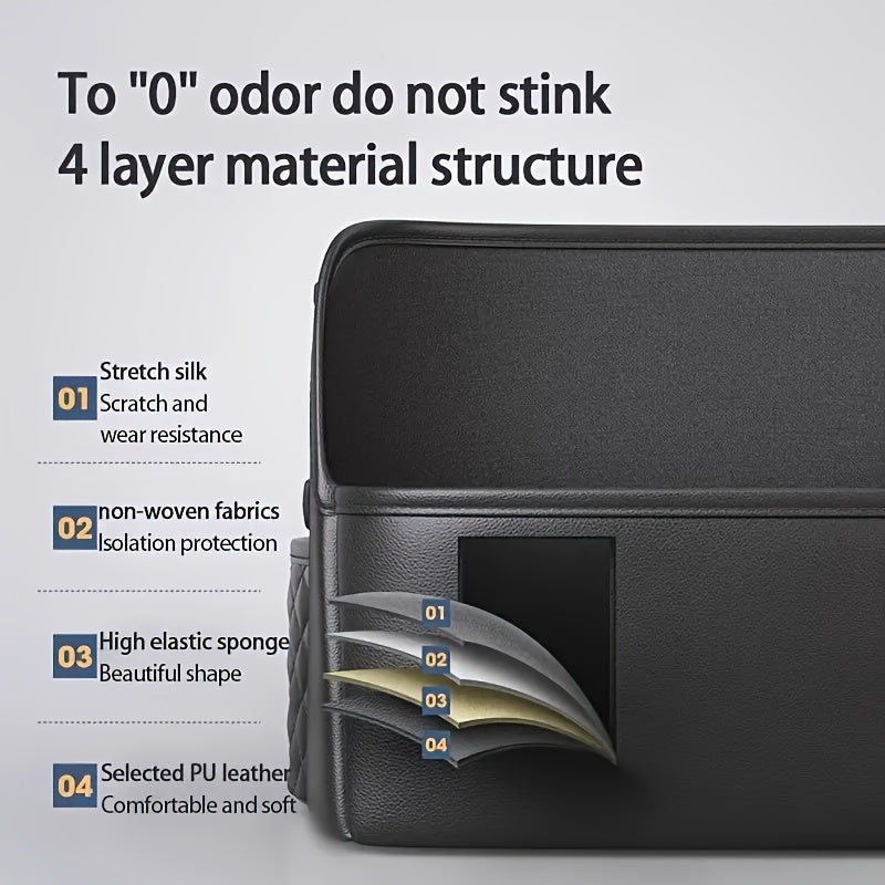 PU Leather Car Seat Back Organizer with Multi-Pocket Storage Waterproof Durable Black Quilted