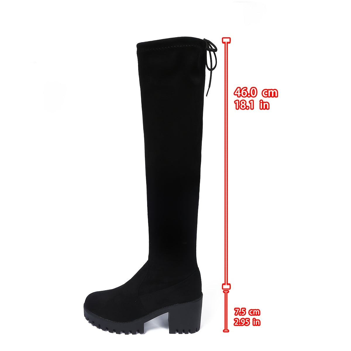 Women's Black Over-the-Knee Boots Casual Lace-Up Chunky Heel Winter