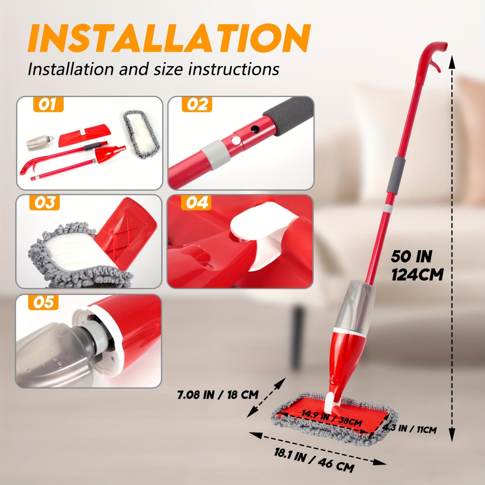 Uy tozalash purkagichi bilan aylanadigan tekis pol mopi, ikki tomonlama quruq va nam dangasa mopi. Yashash xonasi, hammom va oshxona tozalash uchun ijodiy suv purkagichi. 1 mopa padini o'z ichiga oladi. Uy uchun mukammal tozalash vositasi.