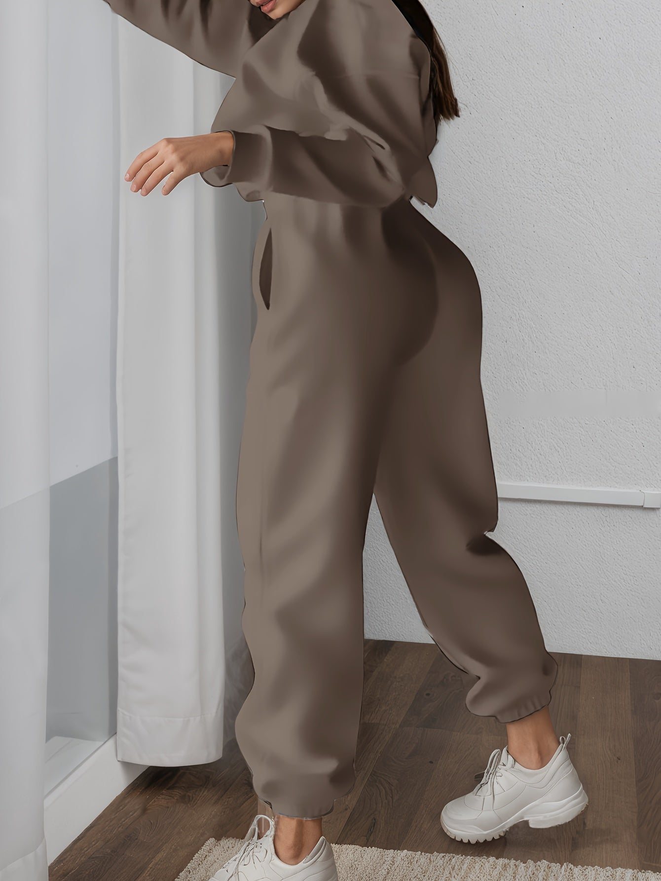 Plus Size Women's Casual Sportswear Set Polyester Brown Joggers Sneakers