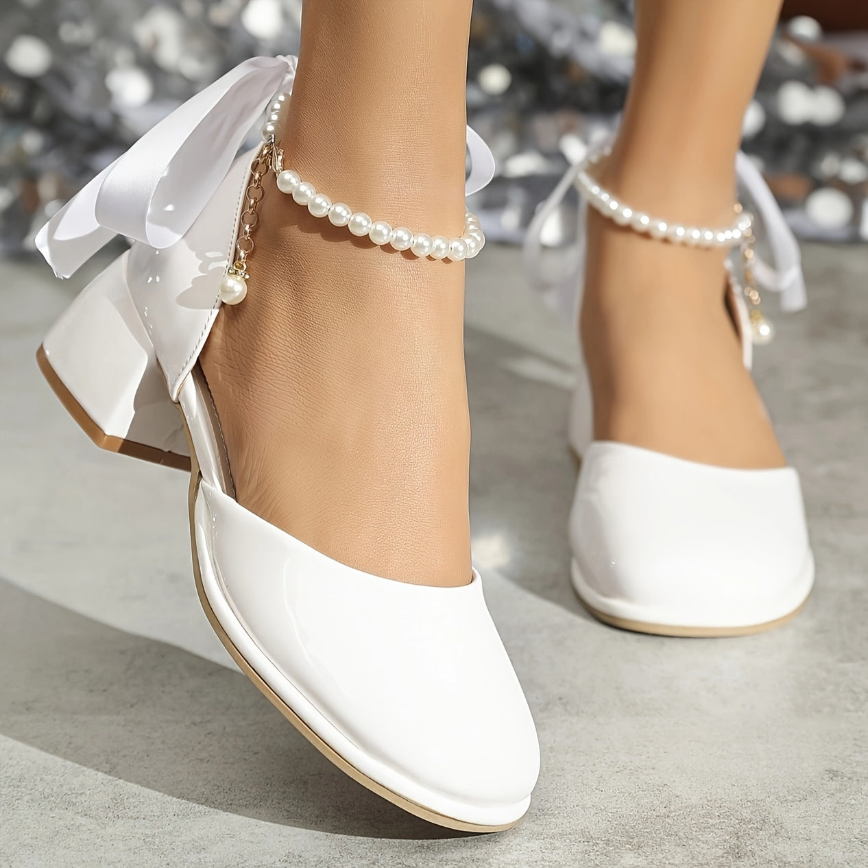 Women's Faux Leather Bowknot Mary Jane Pumps All-Season Rubber Sole