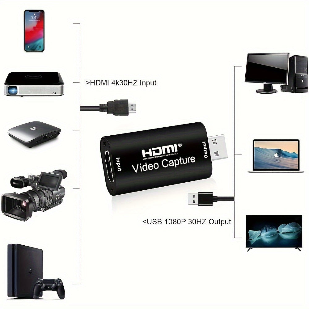 1080p USB Video Capture Card for HDTV Streaming and Recording