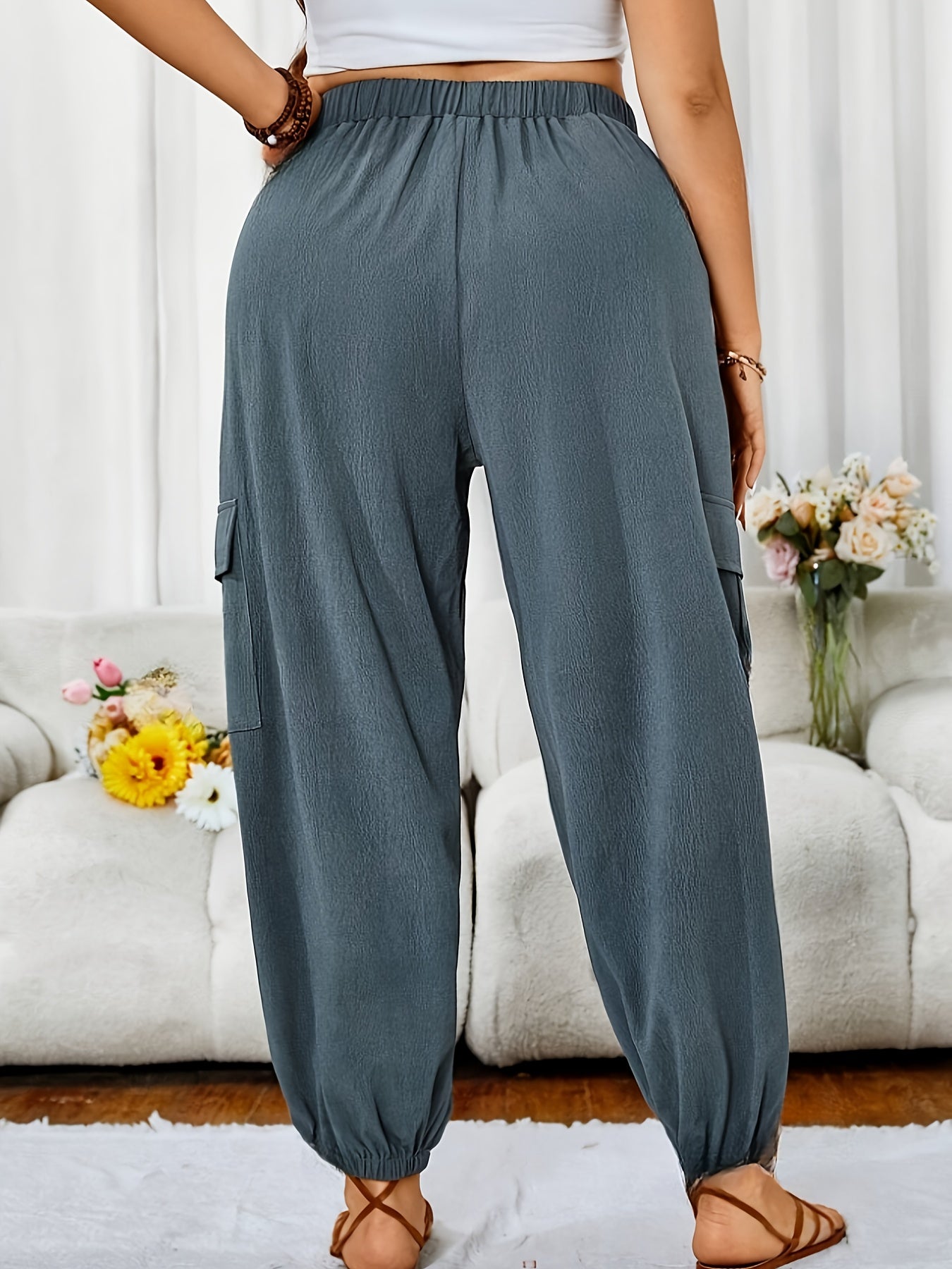 Plus Size Women's Jogger Pants Dark Grey Non-Stretchy Casual Lounge Trousers