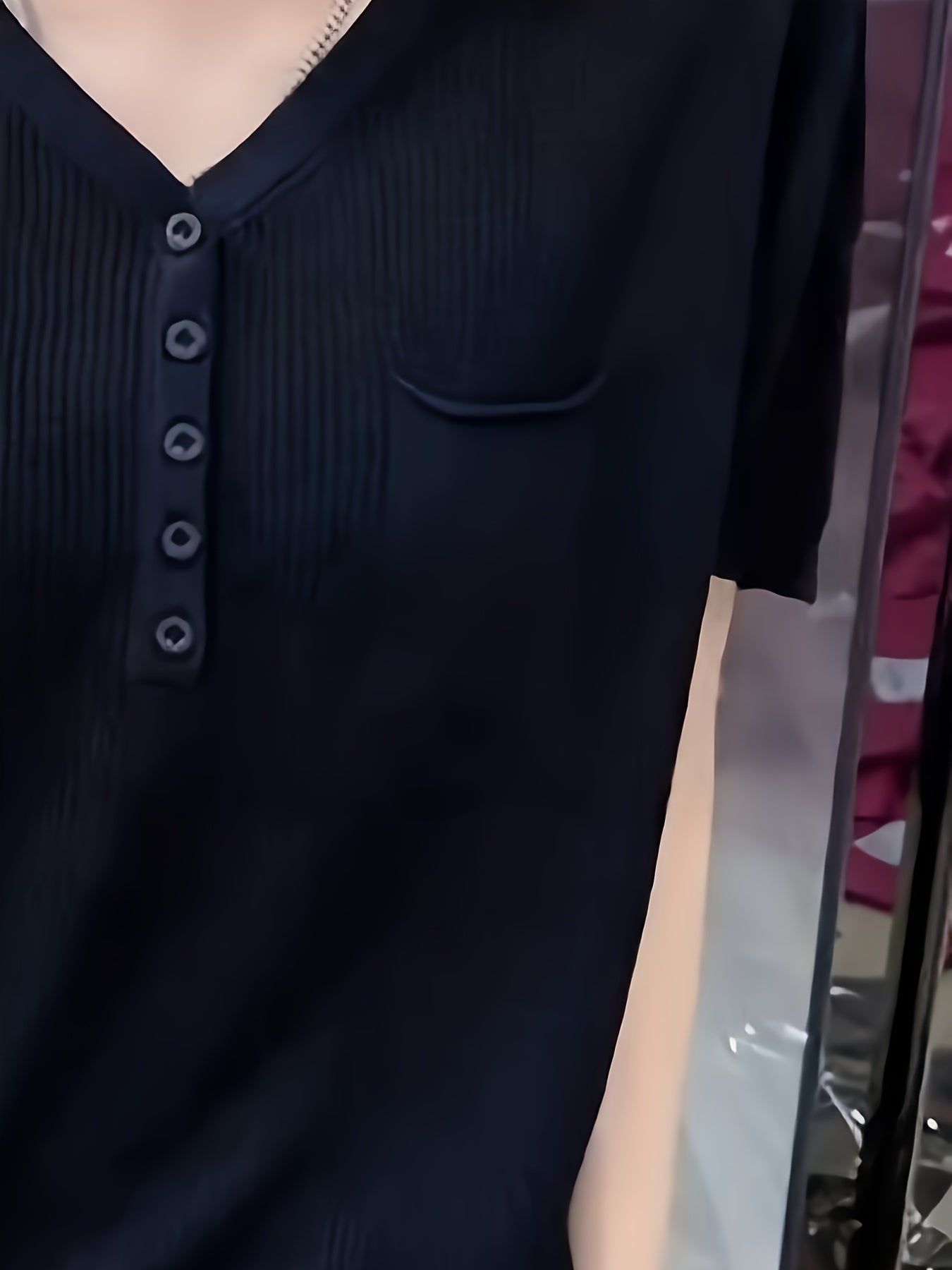 Women's Plus Size Stretchy V-Neck T-Shirt Navy Blue Casual Top