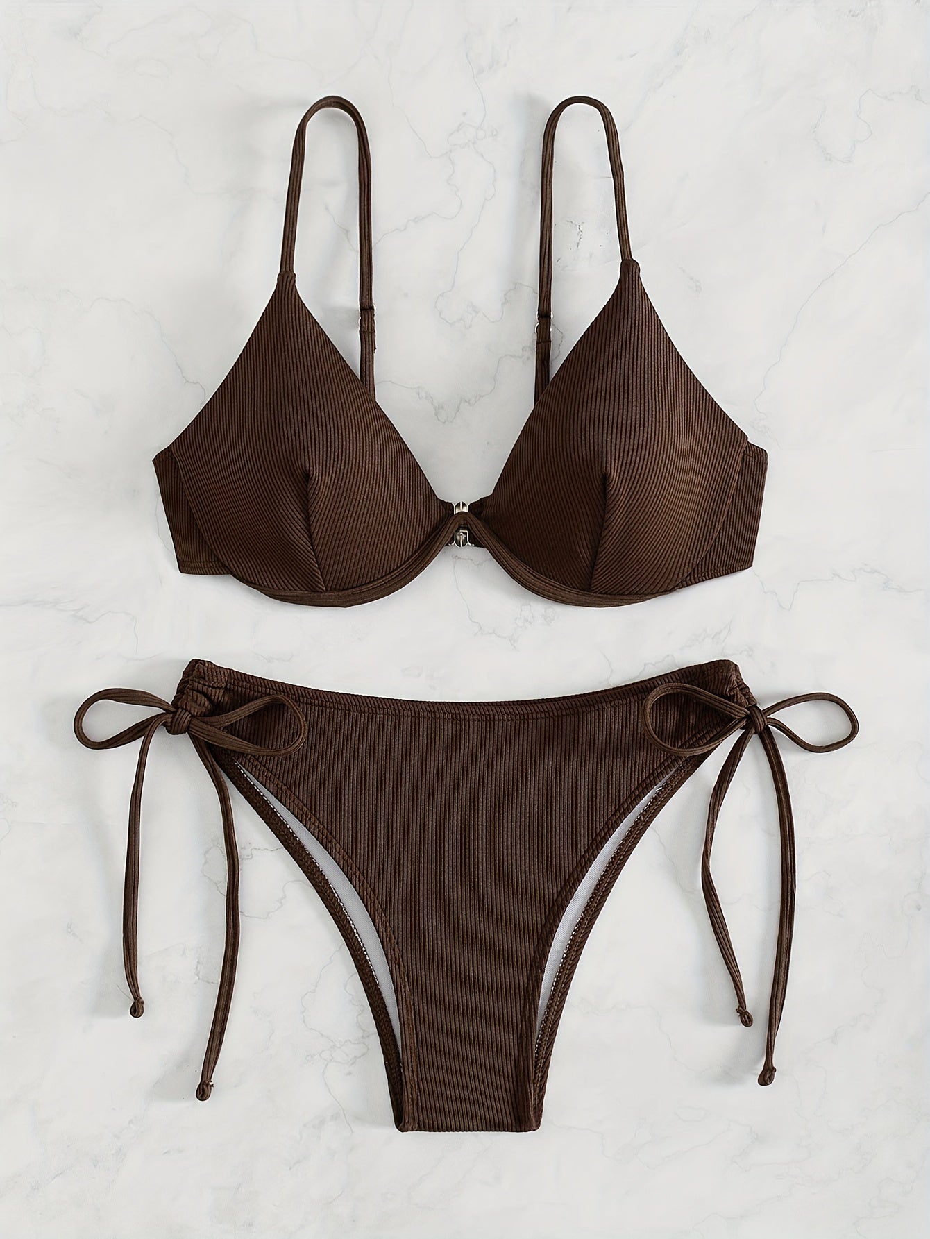 Women's Solid Color Bikini Set with Underwire Support Adjustable Straps High Stretch Swimsuit