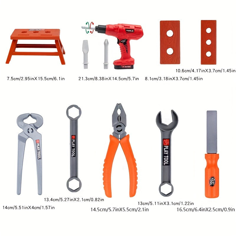 Children's Plastic Tool Set for Kids Ages 3+ with Toolbox and Electric Drill