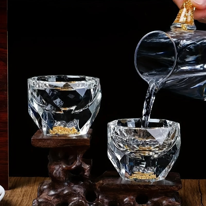 50ml Crystal Glassware Set Insulated Reusable Diamond-Cut Glasses for Spirits and Tea