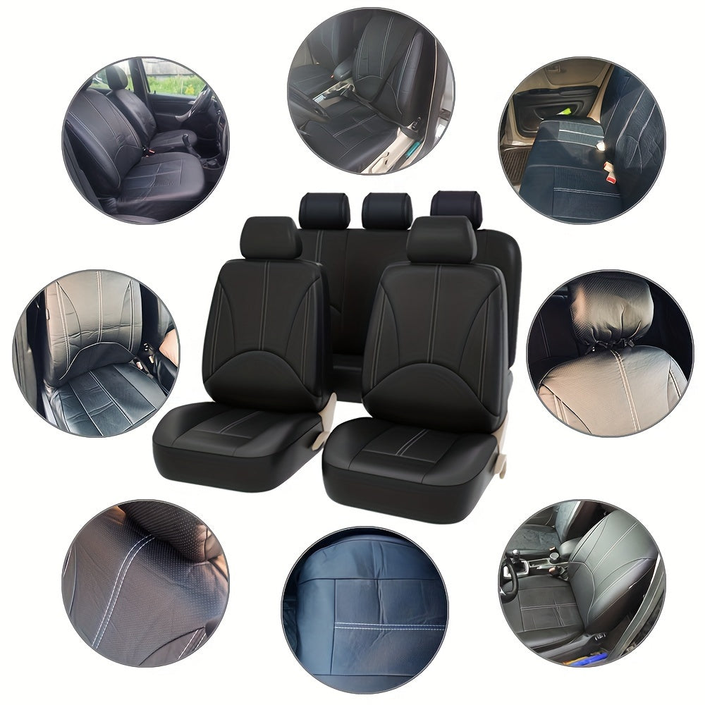 Juego de fundas para asientos de coche de cuero PU de lujo, impermeables, resistentes a las manchas, con protección completa y cojines
