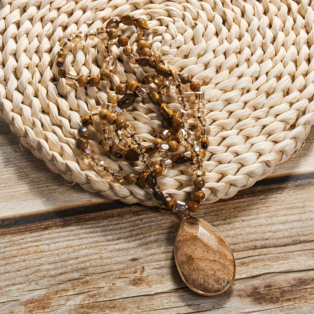 Collar con colgante de piedra natural en forma de lágrima para mujer, estilo bohemio, regalo