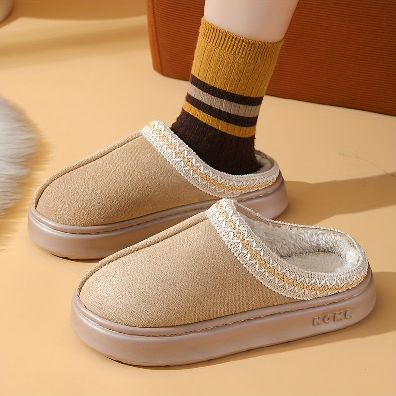 Women's Plush Lace-Trimmed Slippers With EVA Sole Lightweight Cozy