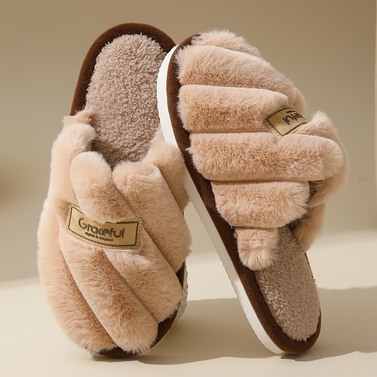 Women's Faux Fur-Lined Slip-On Slippers with TPR Sole for Indoor Outdoor Use