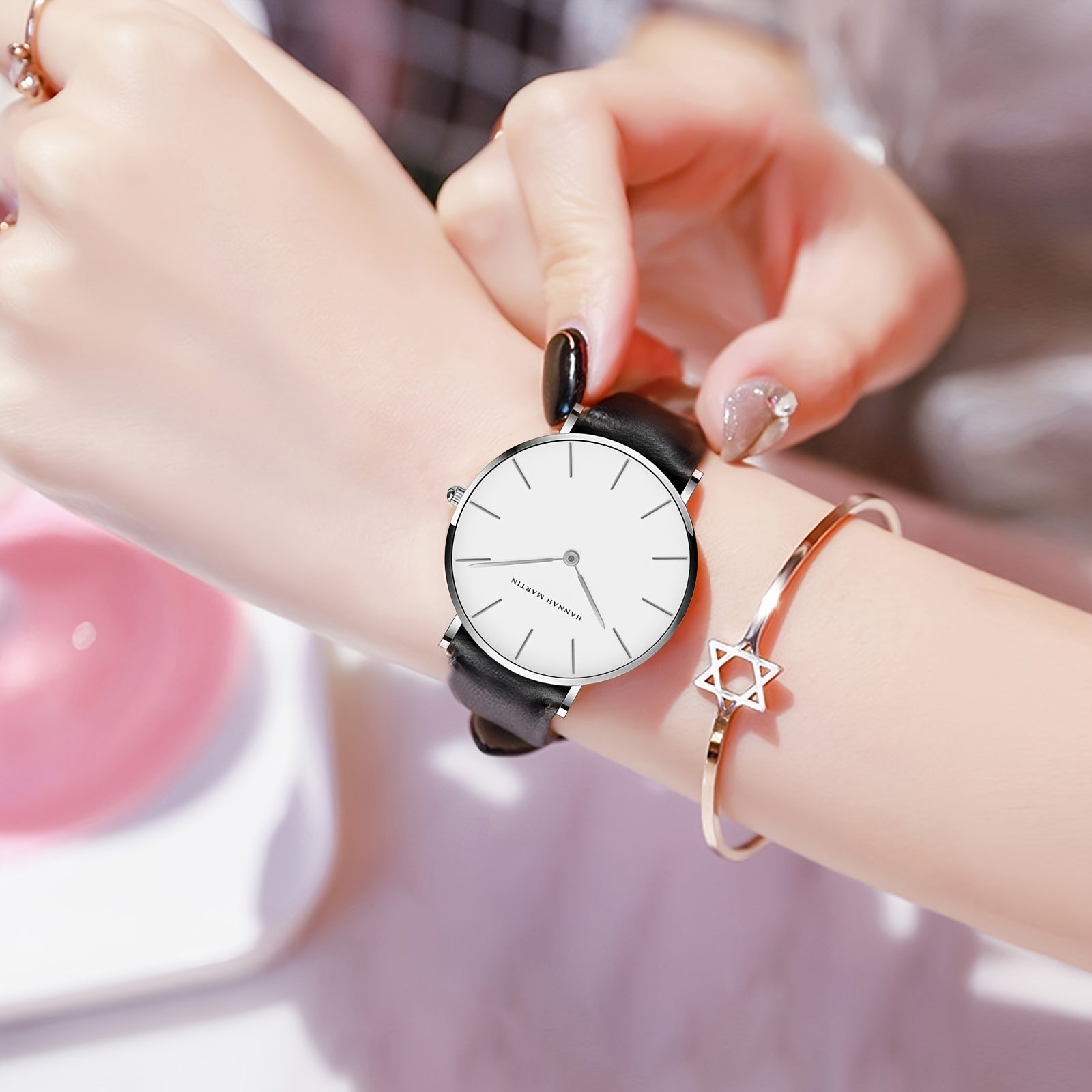 Reloj de mujer Ladies Quartz para mujer, reloj elegante y sencillo con correa de cuero