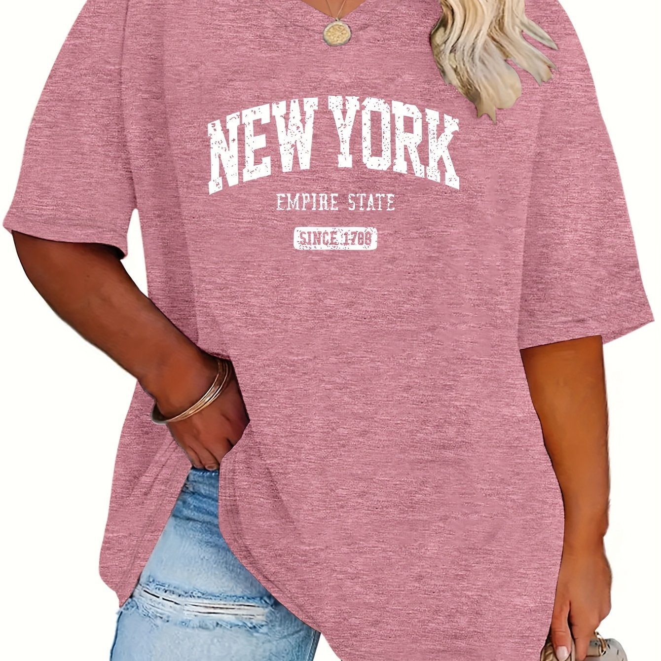 Plus Size Women's V-Neck T-Shirt Loose Off-Shoulder Casual Top