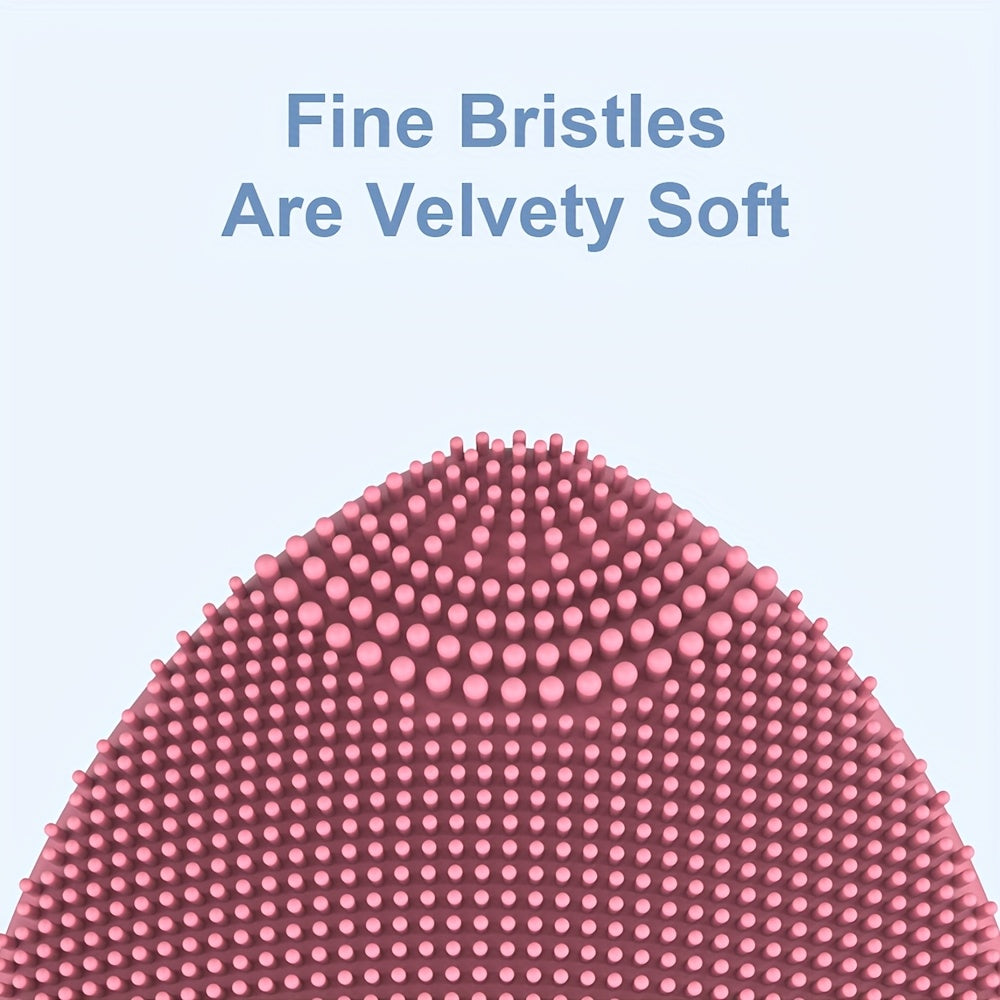 Pink Electric Facial Cleansing Brush with Soft Silicone Bristles Exfoliating Massager Battery Powered
