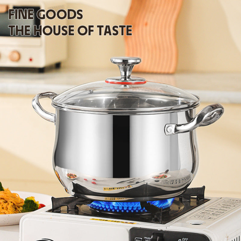 Juego de 8 piezas de ollas de acero inoxidable con gran capacidad y asas resistentes al calor