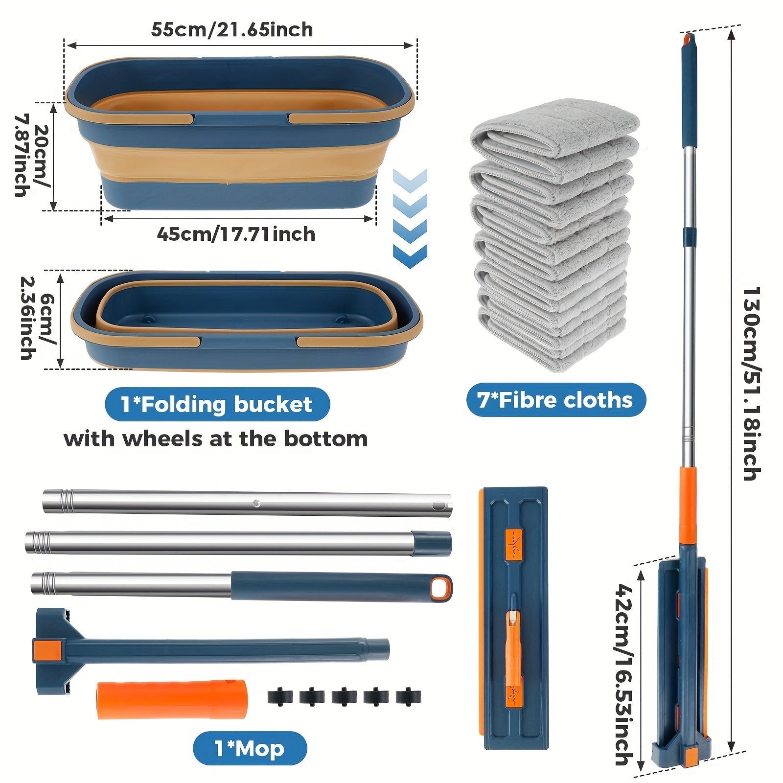 360° Rotating Microfiber Mop and Bucket Set for Wet Dry Cleaning with 7 Pads