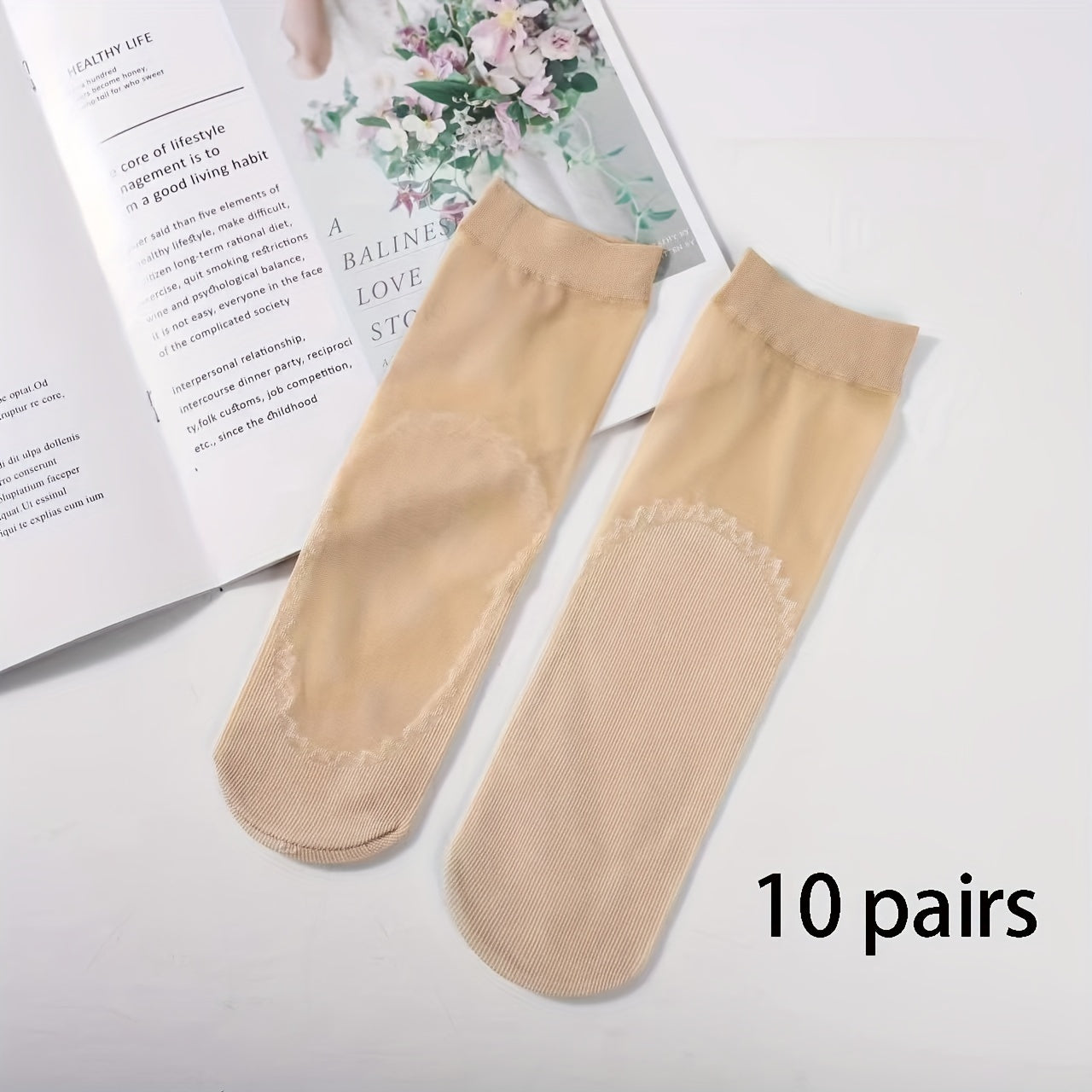 Women's Mesh Socks 4 Pairs Non-Slip Sweat-Absorbing Flesh-Colored Short
