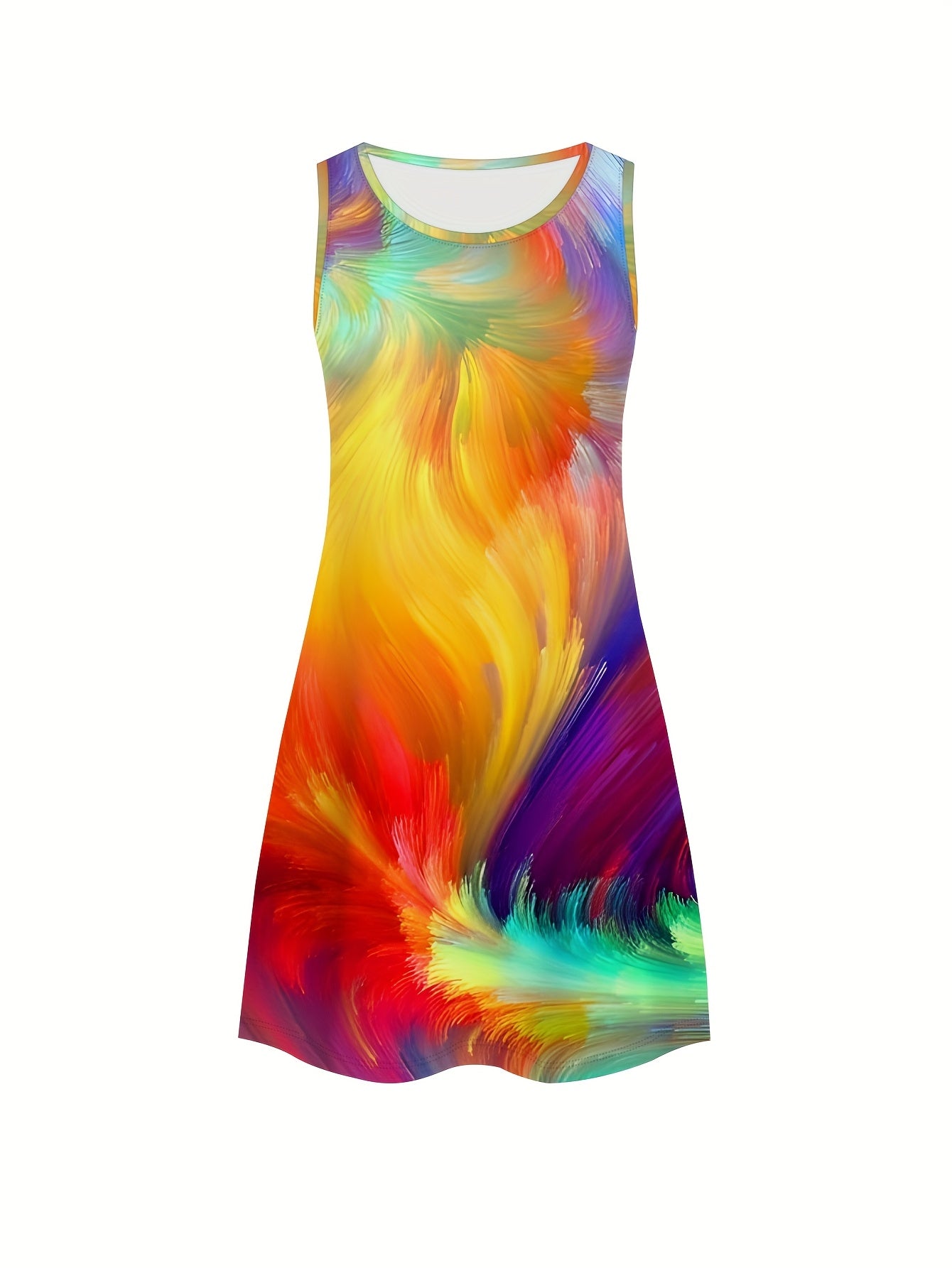 Women’s Plus Size Sleeveless Activewear Dress with Vibrant Print and Stretchy Fabric