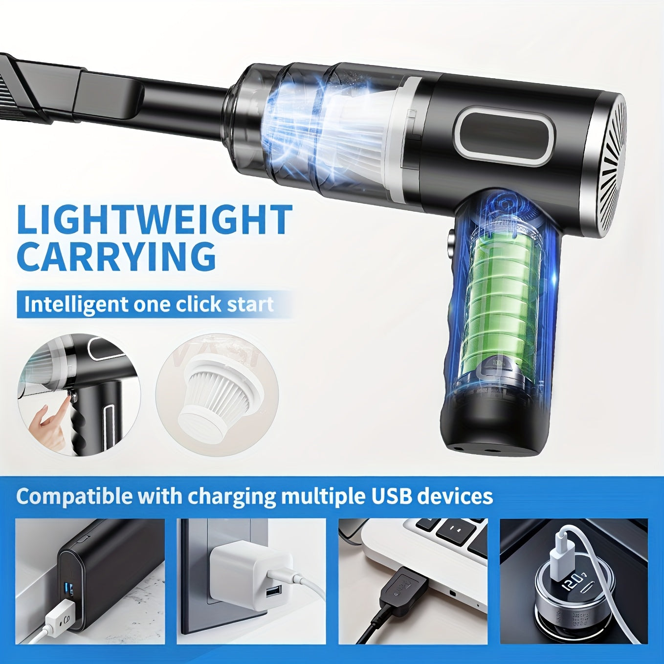 Cordless Handheld Vacuum Cleaner for Car Office Home Lithium Rechargeable Suction