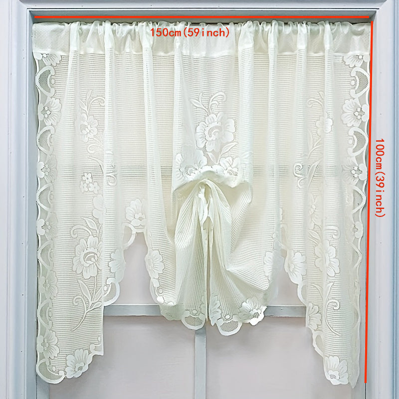 White Lace Flower Print Curtain for Bedroom Living Room Kitchen Study Rod Pocket Window Treatment