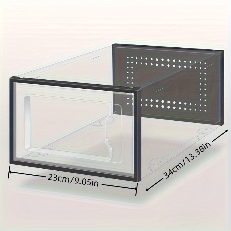 Shaffof, to'plamga joylashadigan va egiladigan poyabzal saqlash qutisi - Uy, yotoqxona yoki yotoq xonasi uchun joyni tejaydigan tashkilotchi - Oq yoki qora sport poyabzallari uchun mukammal.