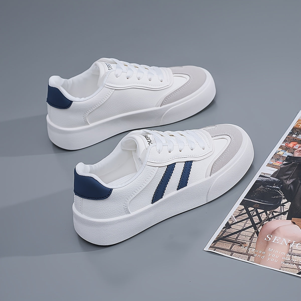 Women's White Sneakers with Beige Accents Lightweight All-Season Casual Shoes