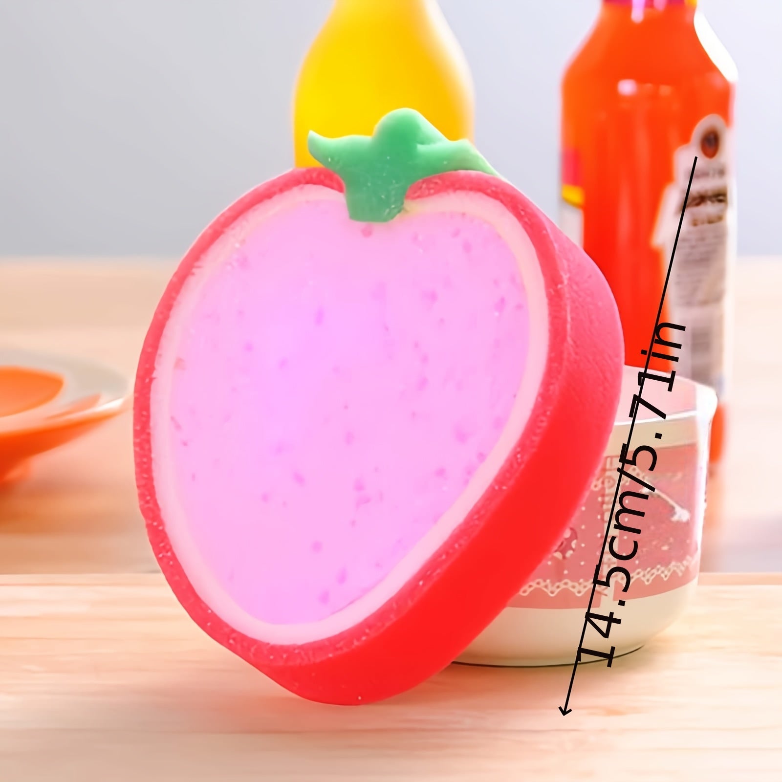 Meva shaklidagi idish cho'tkalari, 4 yoki 8 ta to'plam, ikki tomonlama bosma poliuretan tozalash cho'tkalari, siqilgan tolali material, apelsin va qulupnay dizayni bilan. Uy tozalash uchun mukammal, yashash xonasi, hammom, hojatxona va oshxonada.