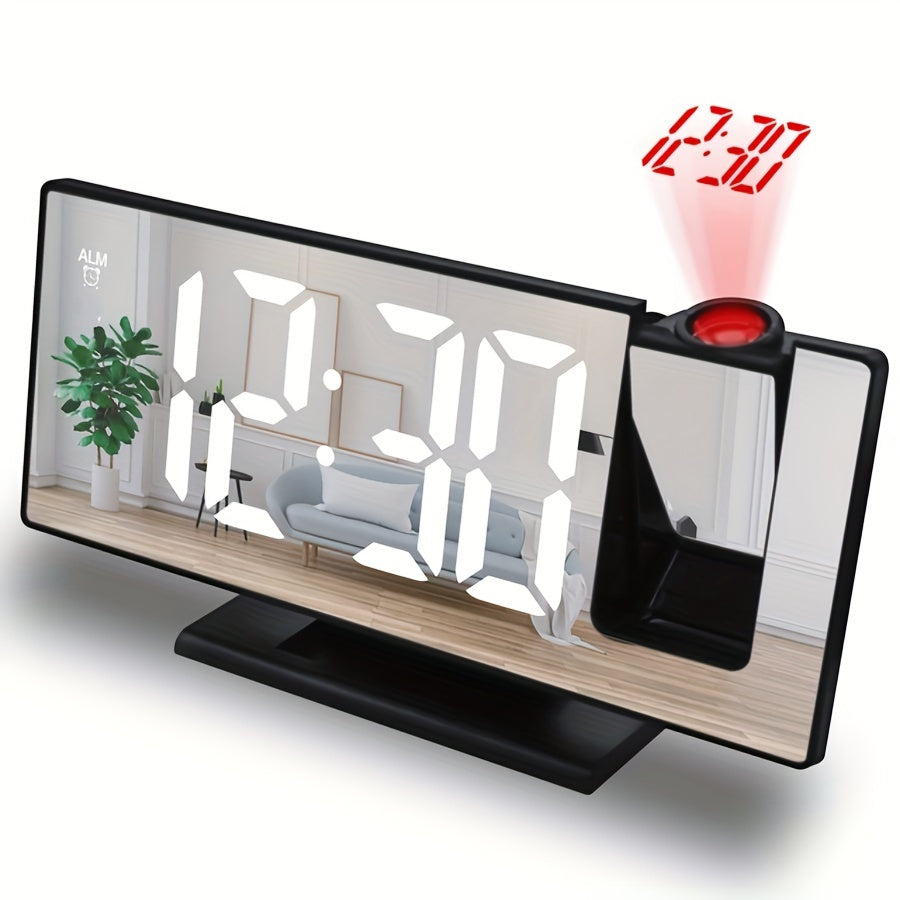 3D LED Mirror Clock with USB Power Temperature Display Auto Brightness Black Digital Bedroom Living Room
