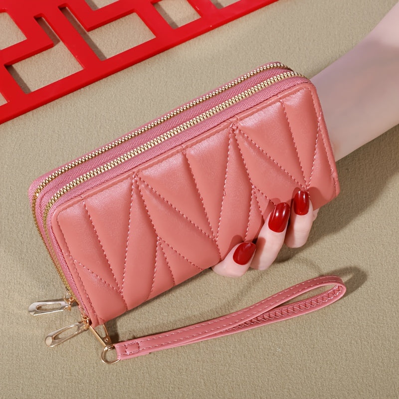 Women's Long Wallet with Dual Zippers Card Holder Coin Pouch Nylon Lined Classic Style