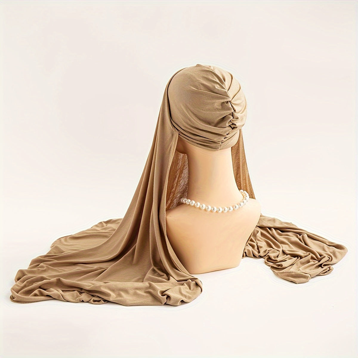 Women’s Breathable Head Wrap with Instant Hijab, Solid Color Elastic Bandana for Sun Protection